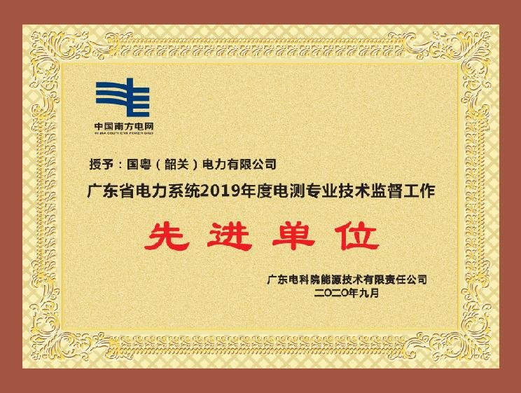 广东省电力系统2019年度电测专业技术监督工作 先进单位